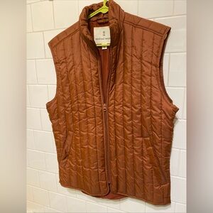 Mutual Weave Puffer Vest Medium Burnt Orange Brown Zip-Up Lightweight Cabincore